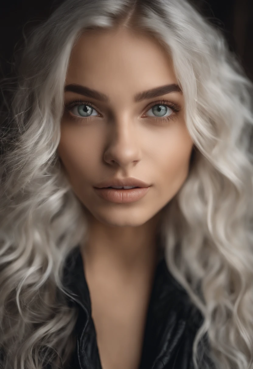 Close-up of a 21-year-old blonde woman with matching tank top and panties,(yeux marron (21 ans)) dark eyes( Ultra-realistic eyes Realistic details) (Facial details with realistic blemishes) fille parfaite aux cheveux blancs cour, Girl silver hair, couleur des cheveux blancs, ses cheveux sont blancs, cheveux gris blancs fluides, wavy white hair messy, cheveux blonds blancs, Cheveux gris clair, Cheveux platine, Her hair is silver, Silver-haired girl, Cheveux court platine, blanc - cheveux blonds, silver hair yellow iris, , pupille ronde, Hazel Iris Eyes, human eye, heterochromia, dilated pupil, couleur des yeux vert, beautiful eye, detailed pupils, fille sexy aux yeux bleus, Portrait Sophie Mudd, Portrait de Corinna Kopf, cheveux Blonds et grands yeux, selfie of a young woman, ohne Maquillage, maquillage naturel, Look directly into the camera, Visage avec Artgram, dezentes Maquillage, Grande photo du corps entier, dans la chambre, gros seins, Blond, Latin