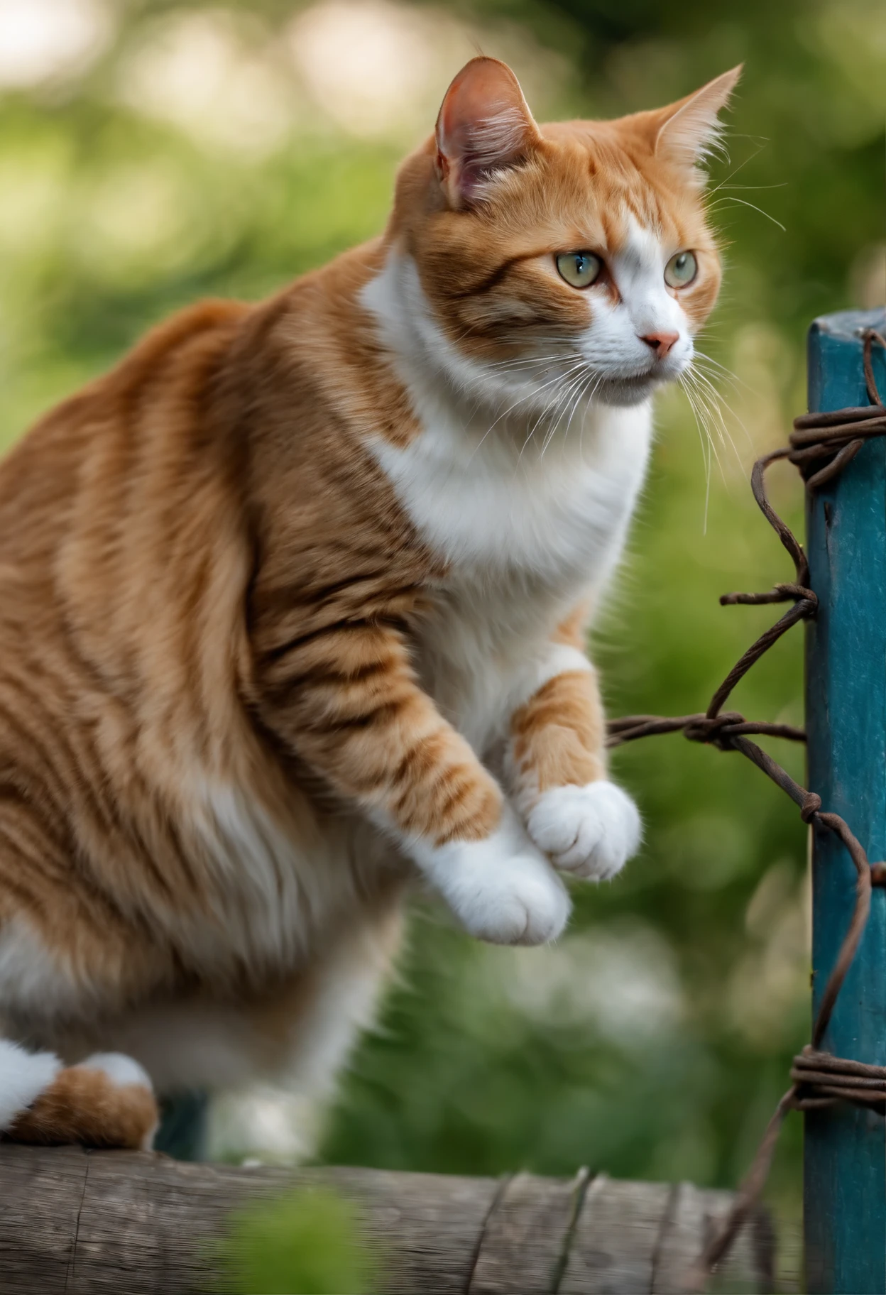 Cat climbing on the fence