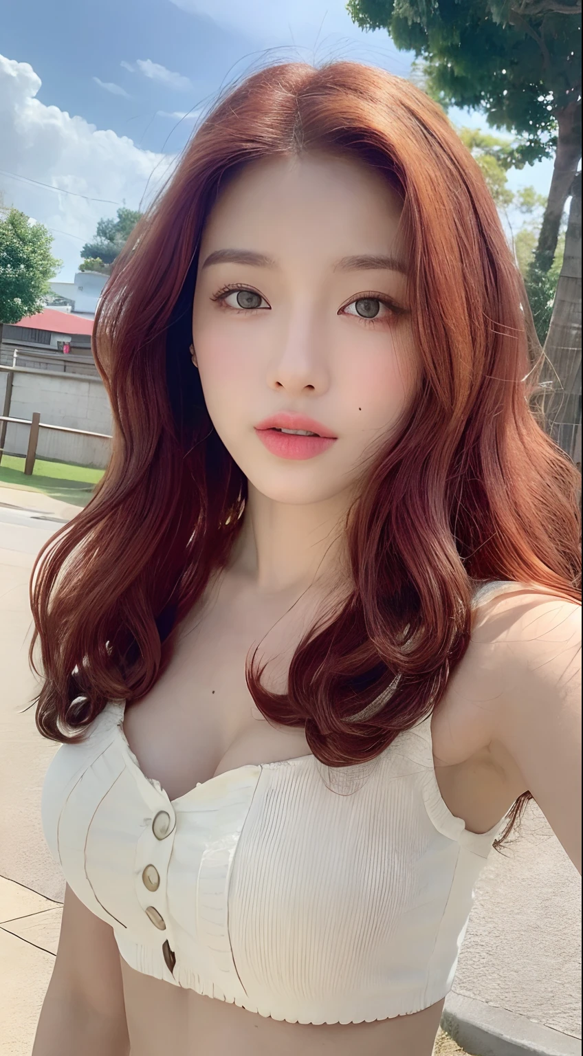 ((top-quality、8k、masterpiece:1.3))、foco nítido:1.2、Beautiful Women in Perfect Style:1.4、Slender abs:1.2、((Dark brown hair、huge tit:1.2))、(natural soft light、City Street:1.1)、Highly detailed facial and skin texture、A detailed eye、二重まぶた、A pink-haired、a necklace、piercings