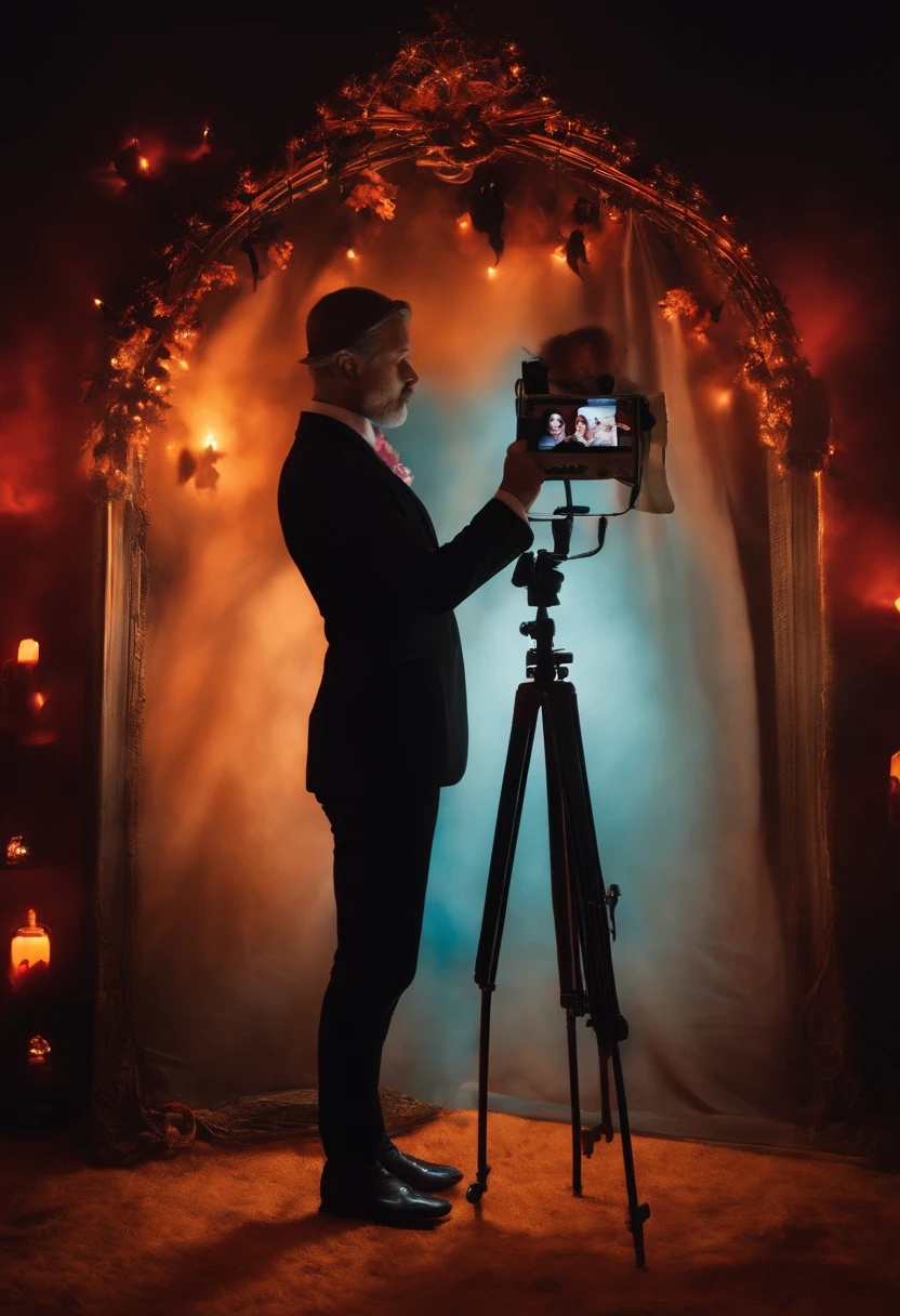 Creating a Facebook Post. Halloween theme with black mirror photobooth on tripod