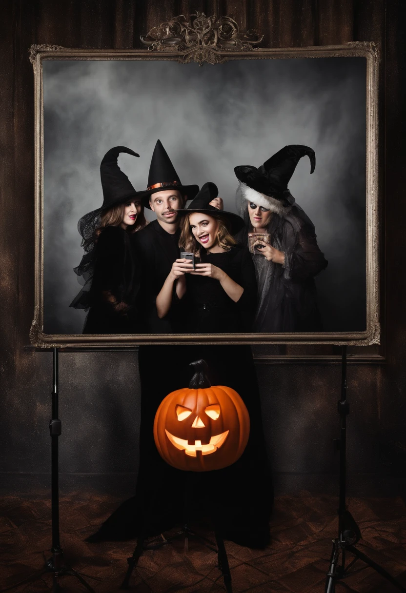 Creating a Facebook Post. Halloween theme with black mirror photobooth on tripod