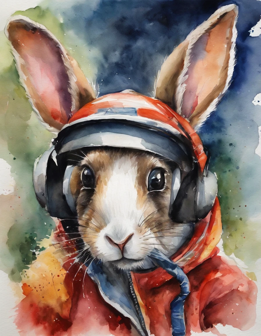 One with bright eyes, Rabbits with furry ears and tracksuits running