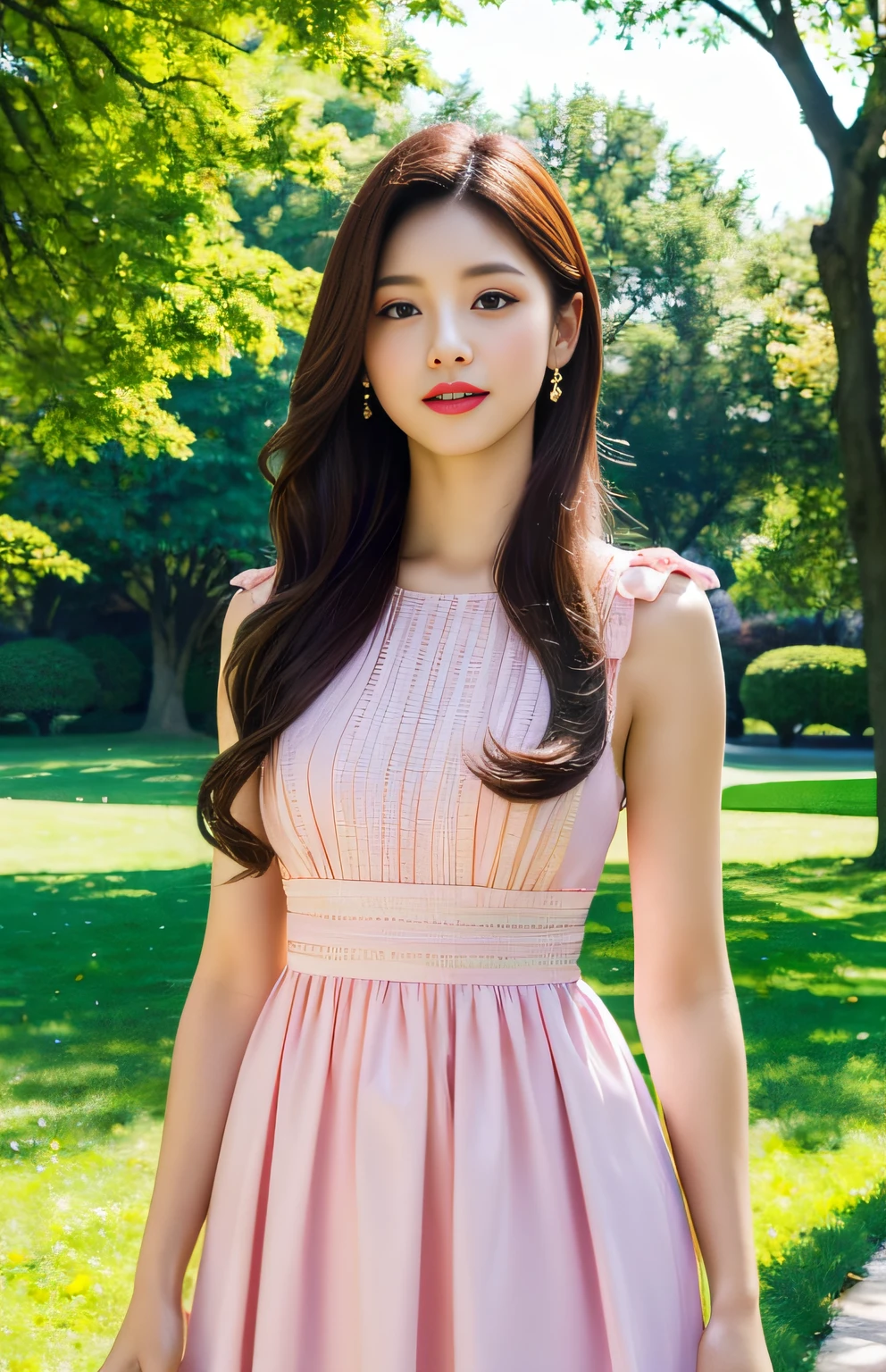 Best quality,masterpiece,ultra high res,(photorealistic:1.4),1girl, in park, party dress, spring clothes