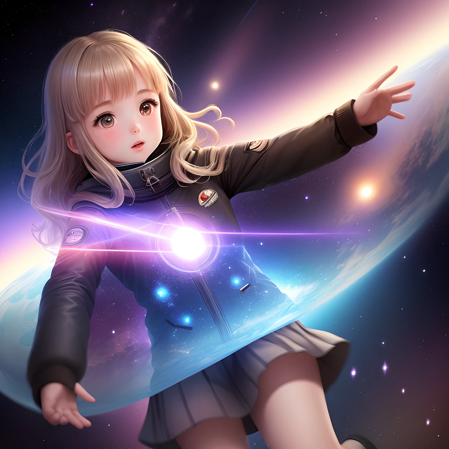 Girl from a distance falling through time and space
