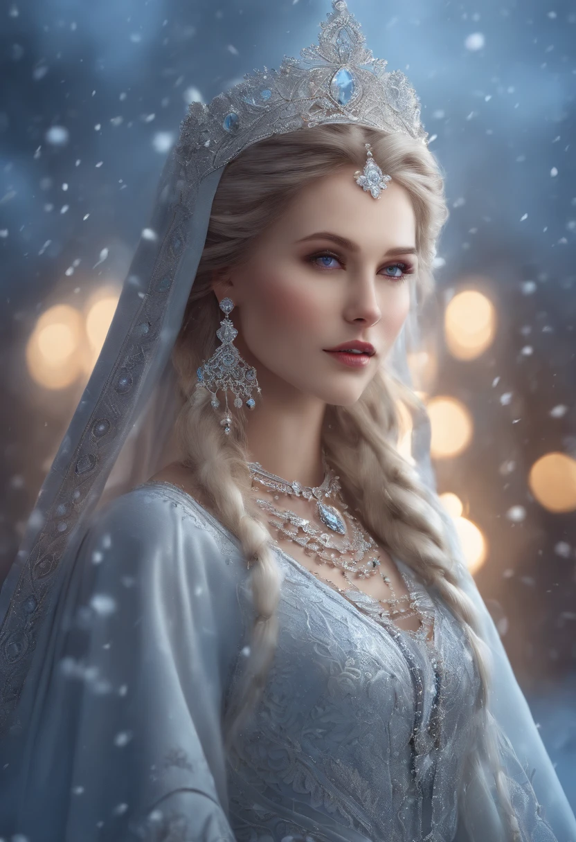 Digital art, winter - beauty, Snow Maiden, concept art with elements of Slavic folk style, ultra-detailed simple Slavic clothing, beautiful, wonderful, elegant, Miki Asai, hyper-detailed, trends on artstation, sharp focus, studio photo, complex details, high detail, Greg Rutkowski