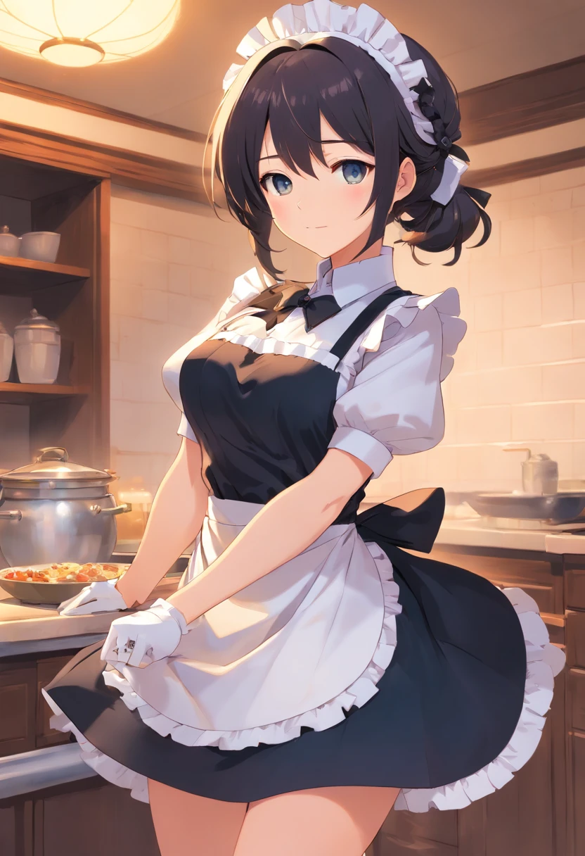 Cute adult woman with short baby face、Maid clothes with short sleeves、small tits、toppless、bottom less nudd