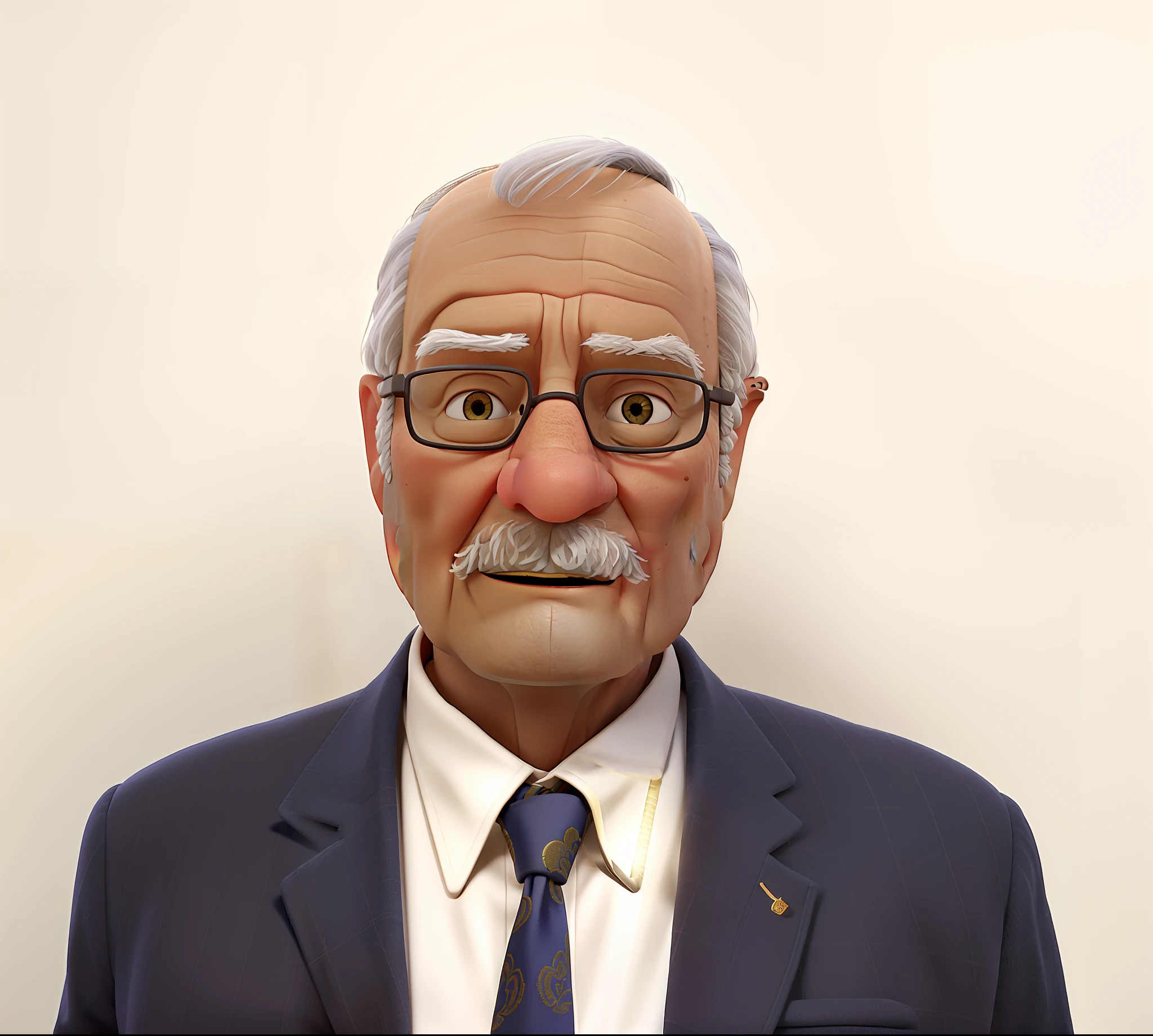 A wise old man standing in front, illuminated by the light of a lamp, against the backdrop of a library