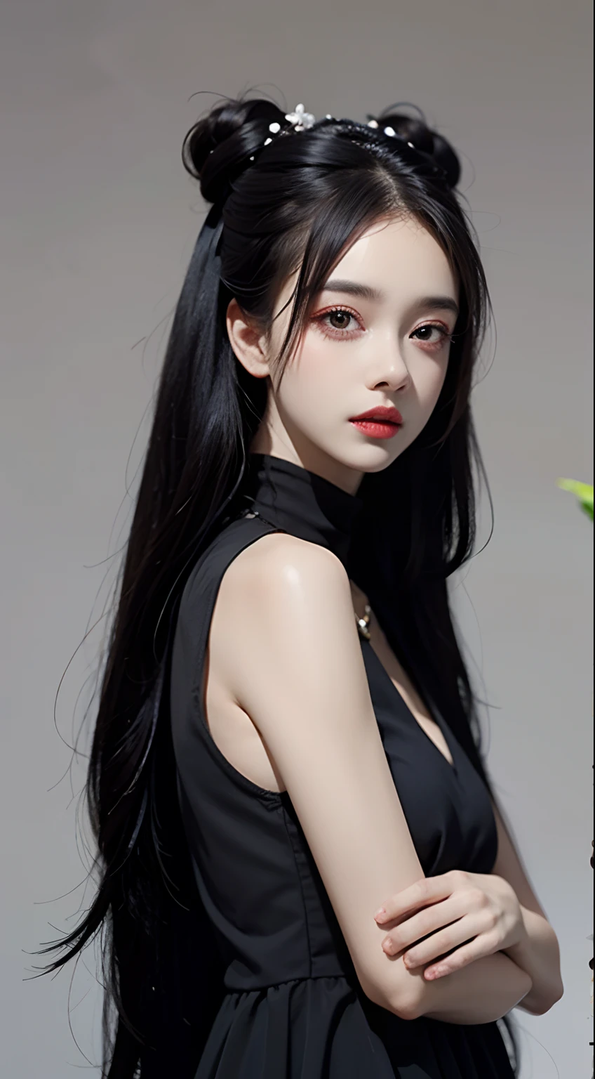 1female,Black and white skin texture