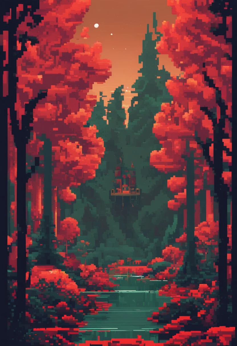 horror forest. night time. 3D пиксельная графика 4K обои. Incredible pixel art. Pixel Art. Monsters. Detailed pixel graphics of an unreal engine