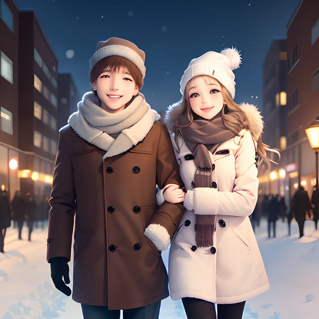 Looks fun a couple A smile In the winter city date Arm in arm animesque
