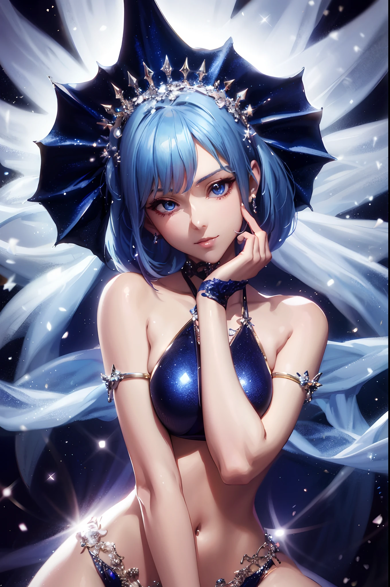 Close-up of a woman in a blue bikini, beautiful and seductive anime woman, 8K high quality detailed art, Anime fantasy artwork, beautiful fantasy anime, Extremely detailed Artgerm, 2. 5 D CGI anime fantasy artwork, Anime goddess, Beautiful anime woman, Art germ. anime illustration, Portrait Chevaliers du Zodiaque Fille, style of anime4 K