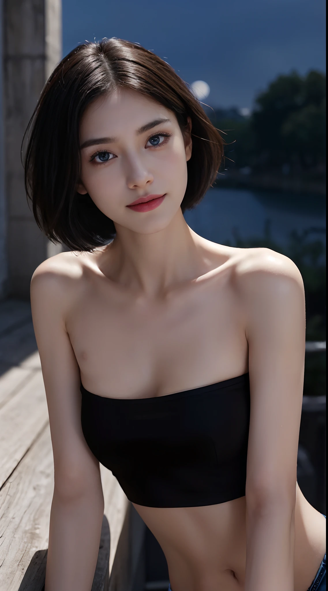 masterpiece, film grain, upper body photo of a Young girl in a white camisole, solo, hardnipples, absurdity, realistic(face, body, skin), (cute:1.35), cuties, (big breasts:1.275), detailed black eyes, innocent eyes, blusher, light(loose & oversize black jacket:1.2), (bare shoulder), black choker, earrings, short hair, (messy bob hair), areola slip, areola slip out, shiny pink lips, closeup, look at viewer, open lips, upper teeth, (smiling eyes:0.375), ((grinning:1.125)), depth of field, outdoors, cinema light, blurred background, eye focus, Bokeh, Professional Lighting, Portrait, Photon Mapping, Radiosity, Physically Based Rendering, soft light, (nsfw:1.1),