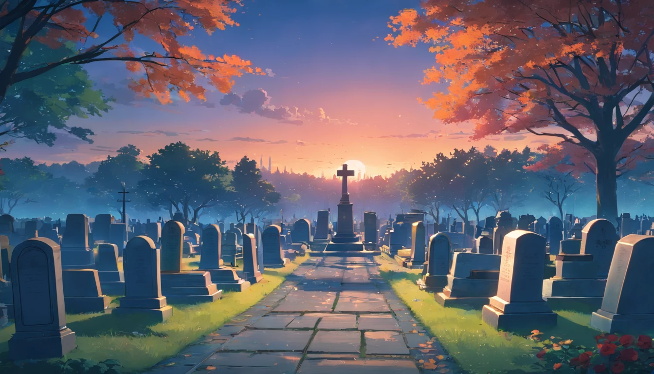 There is a cemetery，There are a lot of tombstones in the background, vampire au yeux rouge, Save photos of Alexei Egorov at night, auteur：Eglon van der Neer, bussiere rutkowski andreas rocha, Strange nostalgic concept art, background, auteur：Otakar Kubin, Martin Raphaël Lacoste, Cemetery Landscape, Cemetery context, cemetery, cemetery, stefan koidl inspired , Realstic, Ultra Photo Realsisim, super realistic，The image was burned