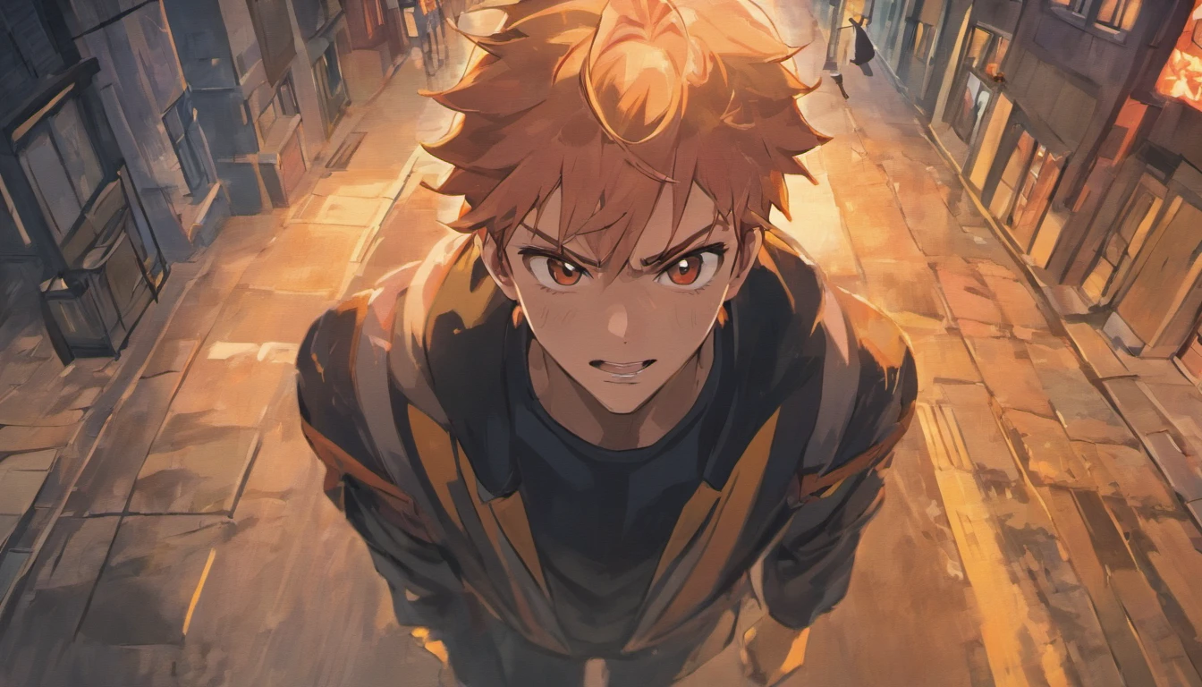 anime boy, short boy, 17 years old, orange hair, yellow eyes small, cute, short hair, boy, small, long sleeve, hair with bangs, dark colors, opaque, zombie, torn clothes, destroged city, red sky,
(*I'm Elliot, a short ginger zombie boy with 5'3)
(Using an oversized dirty and torn yellow hoodie, black short and boots, the skin is zombie-like, he has a lot of bandages, blood on the clothes, grayish/greenish skin