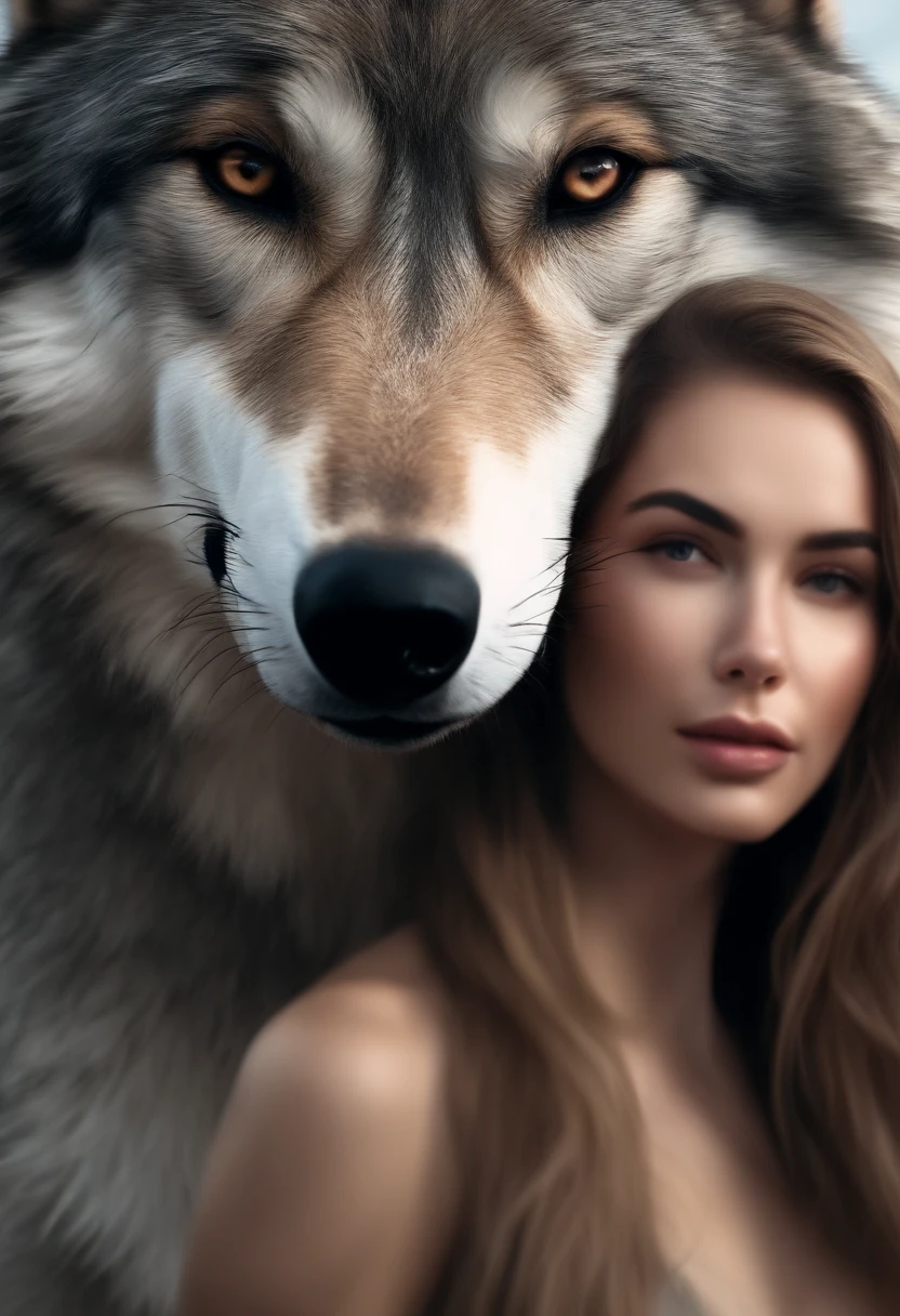 A giant wild gray wolf protects the beautiful girl
(Master parts: 1.5) (Fotorrealista: 1.1) (Bokeh) (Best quality) (The skin、pores、Detailed texture of hair: 1.1) (复杂) (8K) (hdr) (Wallpapers) (Cinematic lighting) (foco nítido )