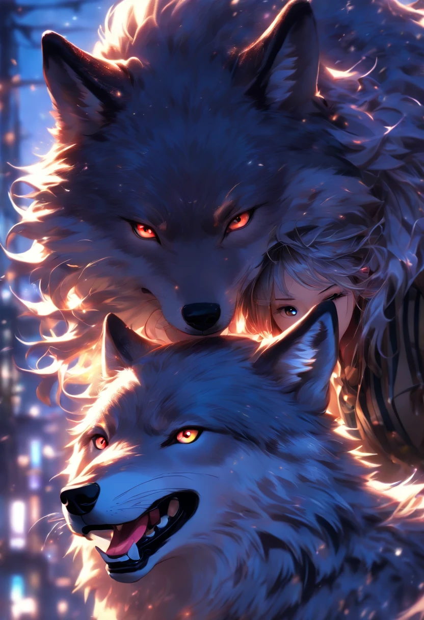 A giant wild gray wolf protects the beautiful girl
(Master parts: 1.5) (Fotorrealista: 1.1) (Bokeh) (Best quality) (The skin、pores、Detailed texture of hair: 1.1) (复杂) (8K) (hdr) (Wallpapers) (Cinematic lighting) (foco nítido )