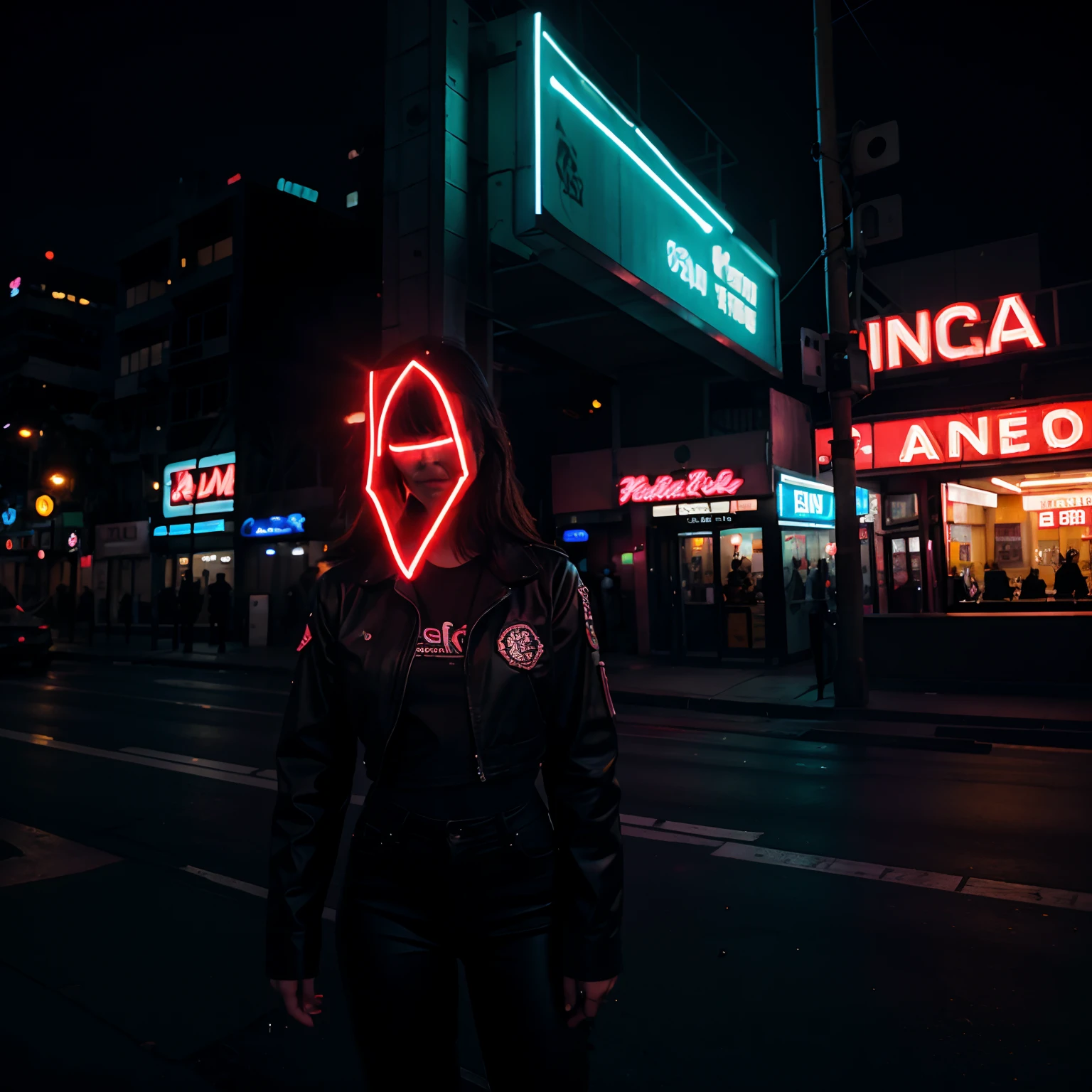 a dark night with neon lights in los angels