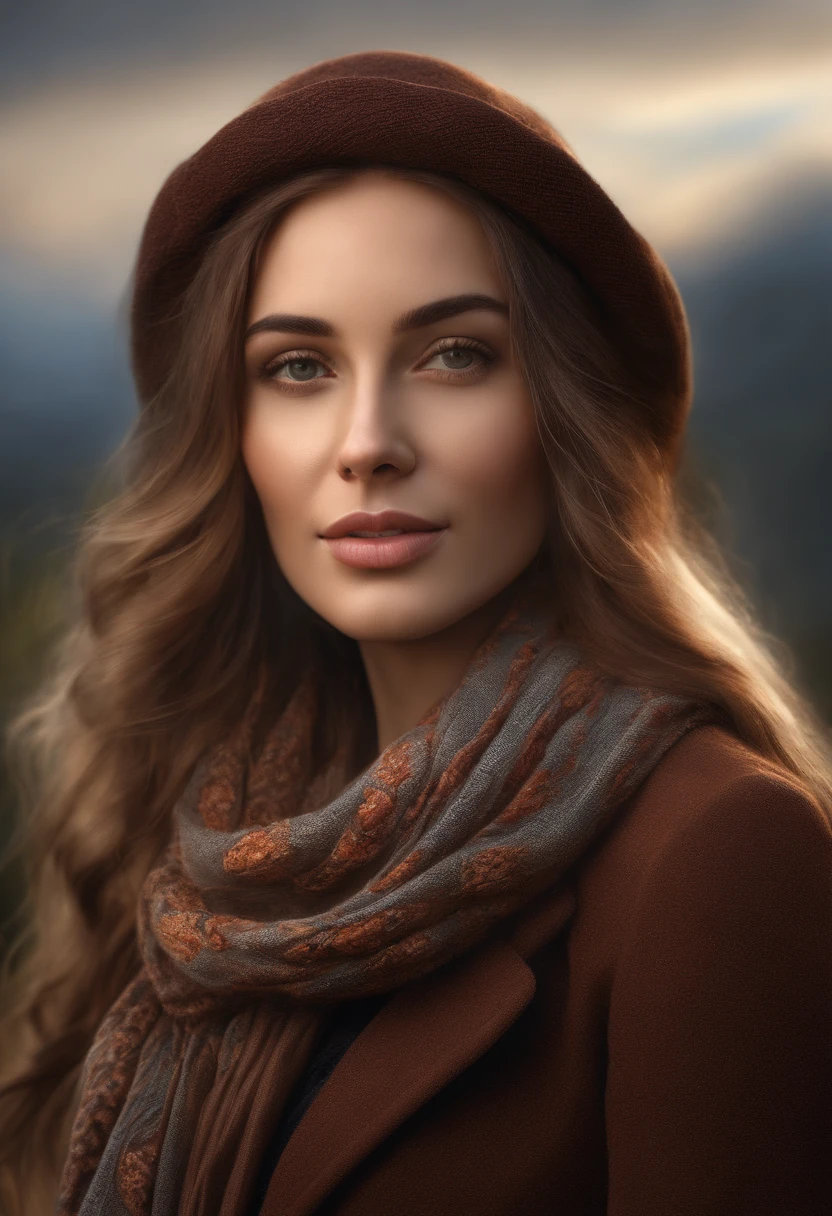 arafed woman with long hair wearing a hat and scarf, realistic digital art 4 k, realistic digital art 4k, soft portrait shot 8 k, photorealistic artstyle, photorealistic beautiful face, cinematic realistic portrait, beautiful digital artwork, realistic beautiful face, realistic artstyle, 3 d render character art 8 k, beautiful realistic face, amazing photorealistic graphics, nude