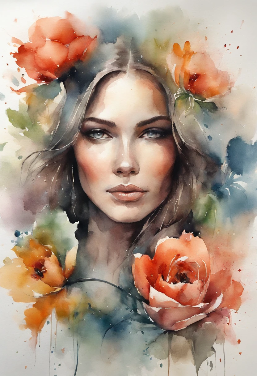 alta qualidade, master part, Aquarela, washing technique, colorido, Uma pintura com tinta pingando e espalhada, Pintando como Agnes Cecile, Blurry, Pale Touch, contorno borrado, como um conto de fadas, Mulher bonita feita com colorage da flor, expressando mulheres usando flores e plantas, Cutting and combining petals and leaves, desenhar cabelos e vestidos femininos usando as cores e formas das flores, Cores vivas e natureza, Luminismo, efeito tridimensional, beleza aprimorada, Alberto Anker, Sentindo-se como John Howe, Greg Rutkowski, Artgerm, WLOP, Luminismo, isometric, por yukisakura, awesome full color,