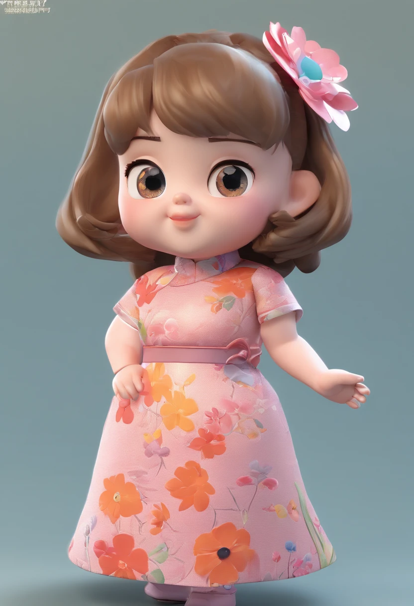 A ，Hold your arms，Hold your arms，Hold your arms，despised，disdain，Frowning，Glaring angrily at the camera，Pouting angrily，Floral half-sleeved cheongsam，Cute fat girl，A ball head