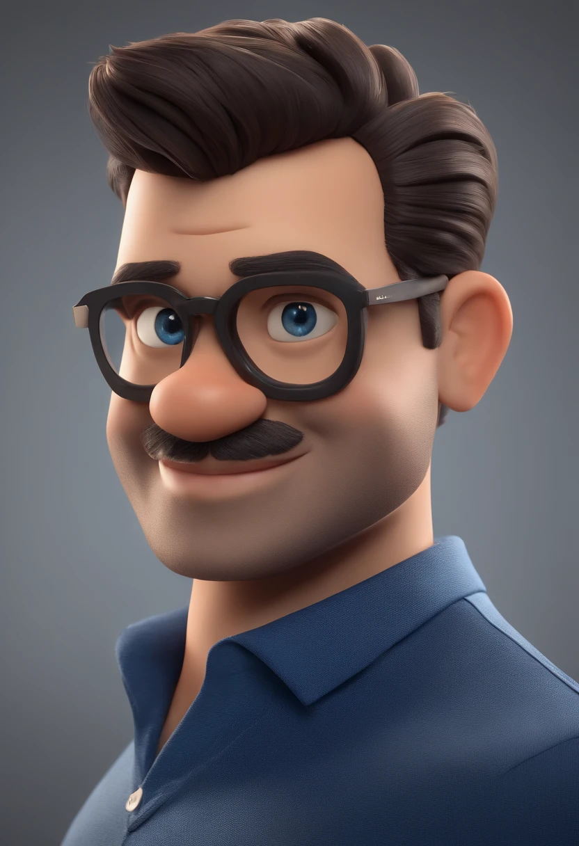 cartoon character of a man with black glasses and a blue shirt, animation character, stylized character, animation style render, stylized 3 d, arnold maya render, 3 d render stylized, toon render keyshot, 3d character, 3 d character, stylized 3d render, 3 d character render, cartoon character, close up character, character posing,  (Pixar style) (Masterpiece:1.2) (Bokeh) (Best quality) (Detailed skin) (Detailed texture) (8K) (clay) (Cinematic lighting) (Sharp focus