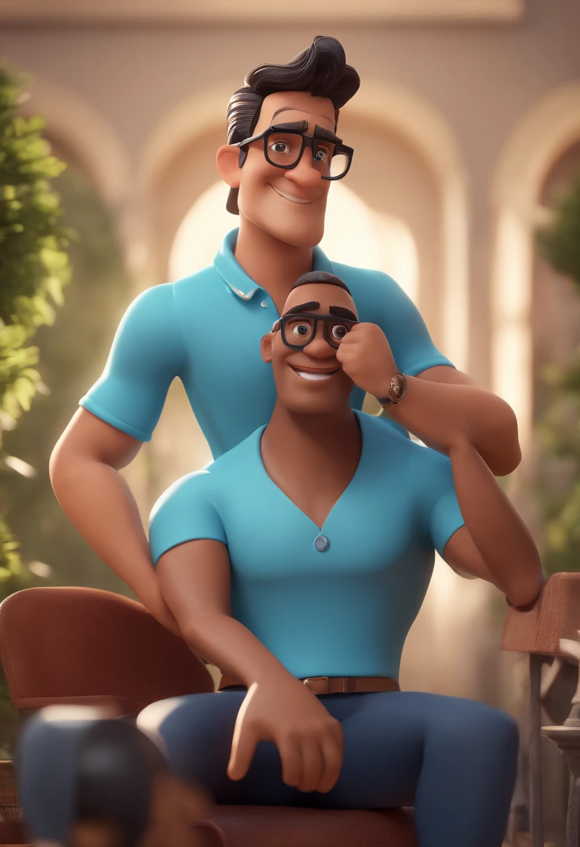 Cartoon character of a man with black glasses and a blue shirt, animation character, Caractere estilizado, animation style rendering, 3D estilizado, Arnold Maya render, 3 d render stylized, toon render keyshot, Personagem 3D, Personagem 3D, 3d rendering stylized, 3 d character render, personagem de desenho animado, Personagem de close up, Pose de personagem,  (Estilo Pixar) (master part:1.2) (Bokeh) (best quality) (pele detalhada) (textura detalhada) (8k) (argila) (Cinematic lighting) (foco nítido