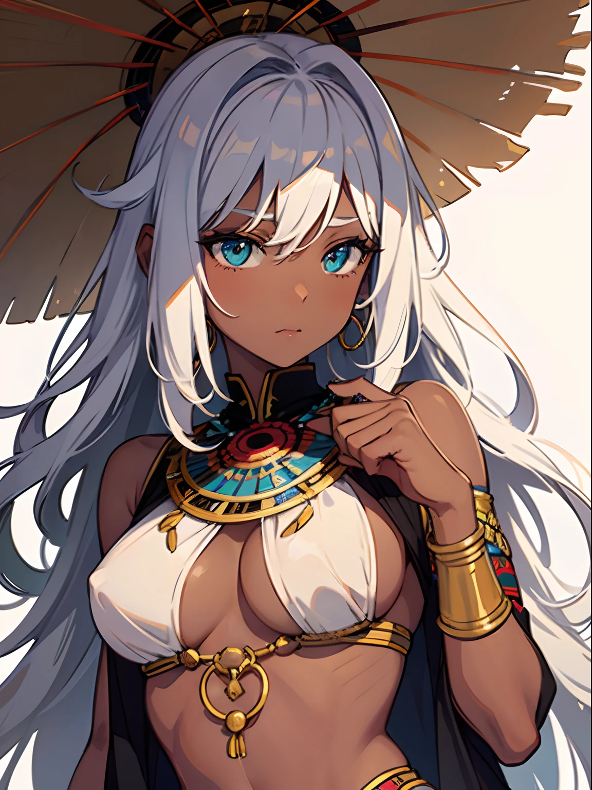 Ultra Detailed, big breast,((1girl)), Official Art, Unity 8k ((masterpiece)), Wallpaper, fanart, commissioned art, professional artist, digital art, alluring, face, ((flat color)), ((celshade)), african ((tribal girl,)) tribal people, (dark skin), african race, (african tribe, african culture,) african skin, ((tribe warrior, fit body, buff girl)), silver hairs, (heroine), wavy hairs, long hair