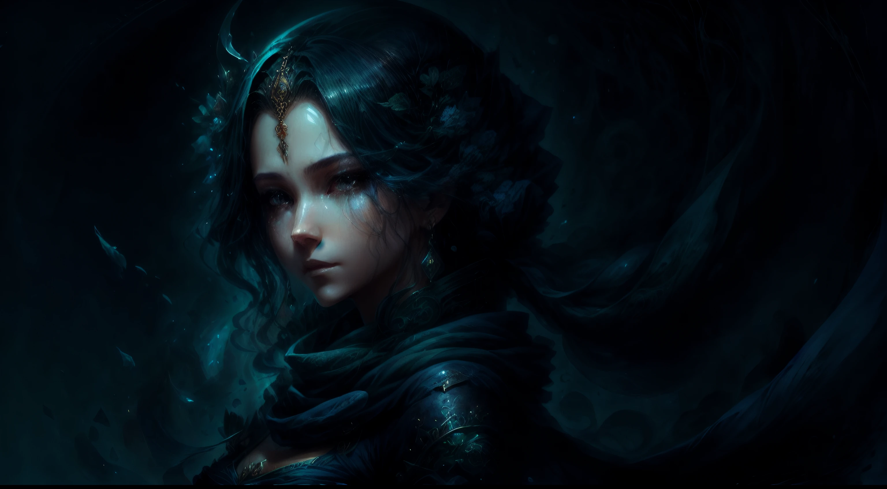 a woman in a blue dress with a long green scarf, beautiful character painting, a beautiful fantasy empress, by Yang J, style of artgerm, artgerm and ruan jia, extremely detailed artgerm, trending artgerm, artgerm. anime illustration, ruan jia and artgerm, inspired by Pu Hua, artgerm detailed