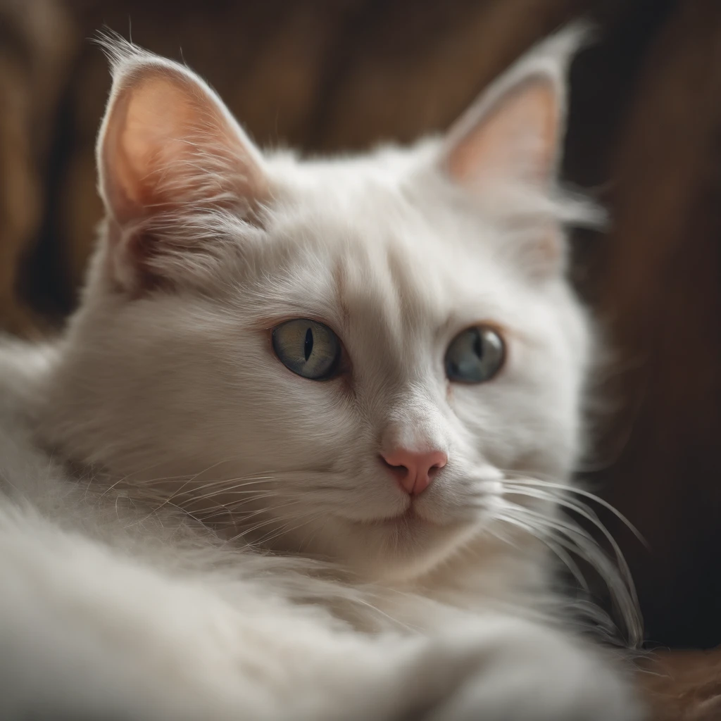 (Best quality, A high resolution),Sleeping curled up white kitten,Adorable,Fluffy,fine art,Realistic,with its soft fur,Peaceful,cozily,Meticulous details,Beautiful beard,Small paws,serene,comfortable,Quiet,blissful,Vivid colors,Gentle lighting