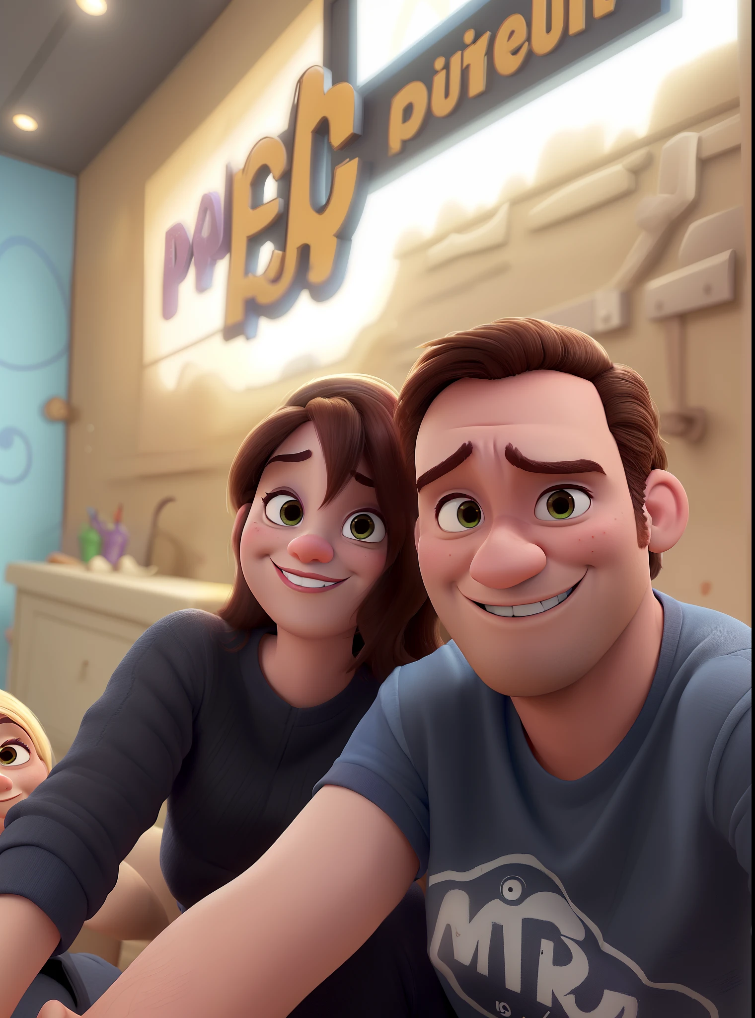 In a Pixar style, I see a scene featuring a couple in high resolution and the best quality. The characters have beautifully detailed eyes and lips, with extremely detailed faces and long eyelashes. The image is created using a combination of illustration and 3D rendering techniques. The scene is filled with vivid colors and sharp focus, showcasing the ultra-detailed and photorealistic nature of the artwork. The overall lighting creates a warm and inviting atmosphere, emphasizing the joyful and loving relationship between the couple. The color palette is vibrant and cheerful, with a mix of pastel tones and bold primary colors. The background features a picturesque landscape with a touch of fantasy, adding depth and visual interest to the scene. It feels like a still from an animated film, capturing a whimsical and heartwarming moment between two characters. The artwork is a masterpiece that brings the magic of Pixar to life, evoking nostalgia and spreading joy to those who see it.