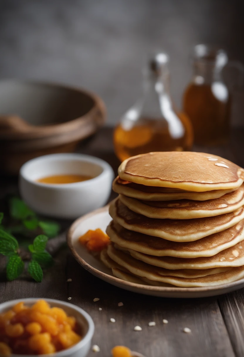 On a wooden table, there are many tempting sesame pancakes,