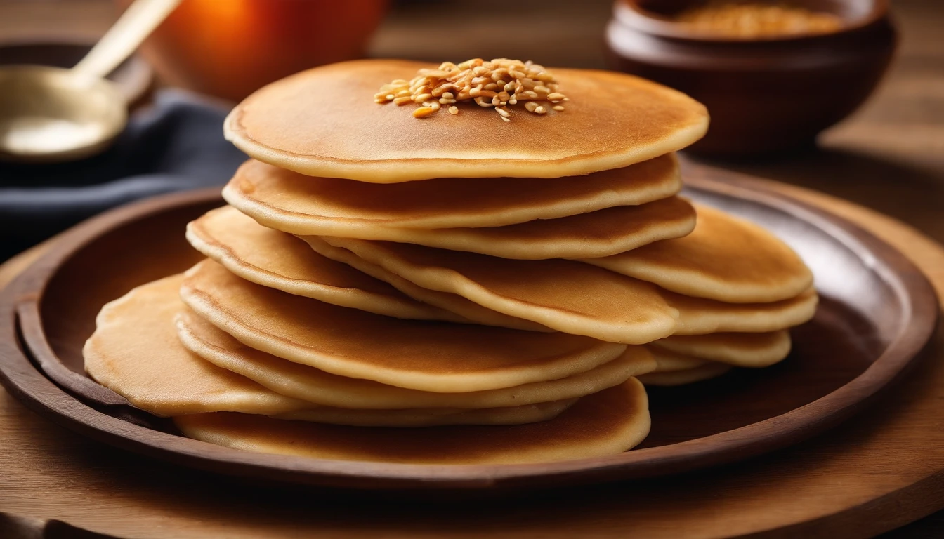 On a wooden table are a lot of tempting Chinese sesame pancakes