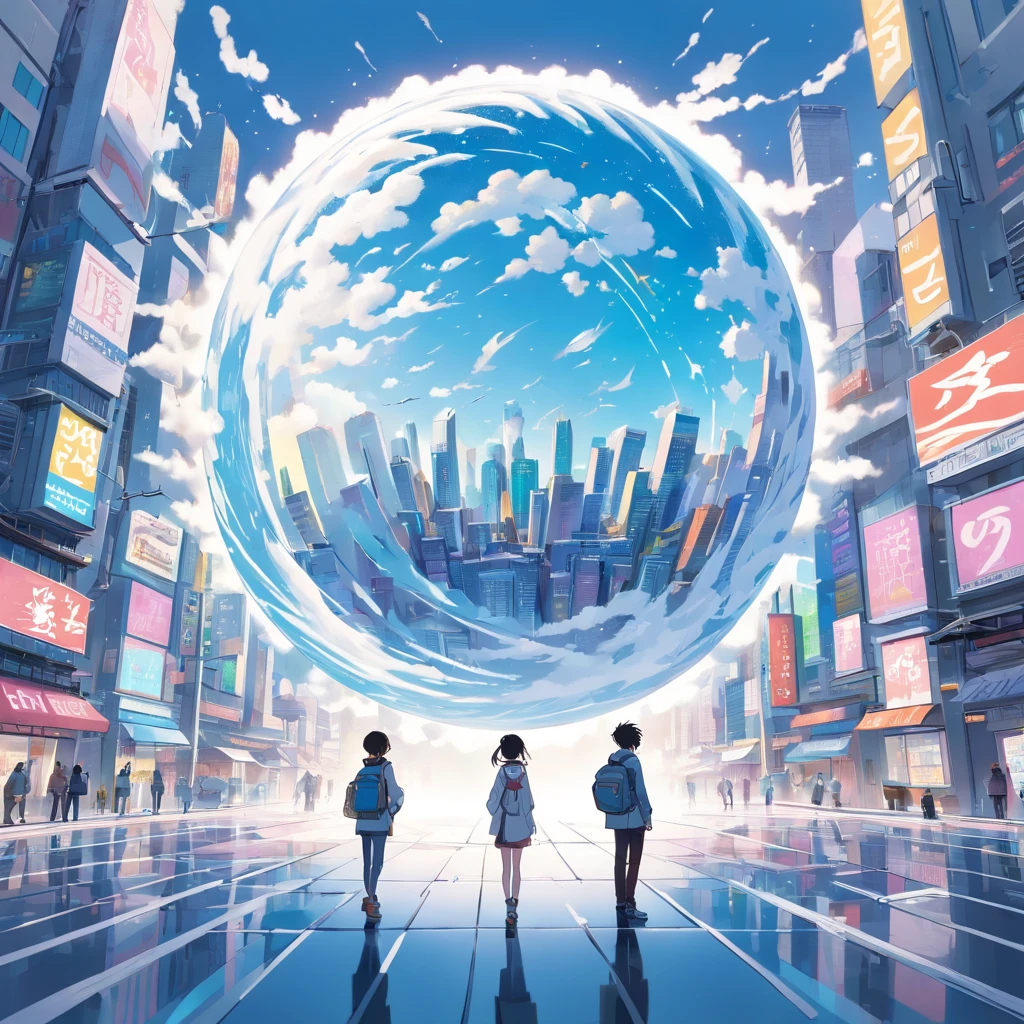 (Pop-up Books,White background:1.35),Postmodern art style,(abstracted:1.2)(Penrose Escher-style sphere) Consists of (Cyberpunk City:1.2),Change to (James Rosenquist,Roy Lichtenstein) Eagle Ball,Inception,Impossible geometric structures,Mobius Ring,Cyberpunk City Intertwined with Spheres,inflation,3 seconds after the Big Bang & The Expanding Multiverse,dry ice,steam,cloud,Plume of smoke,Smoke rings,