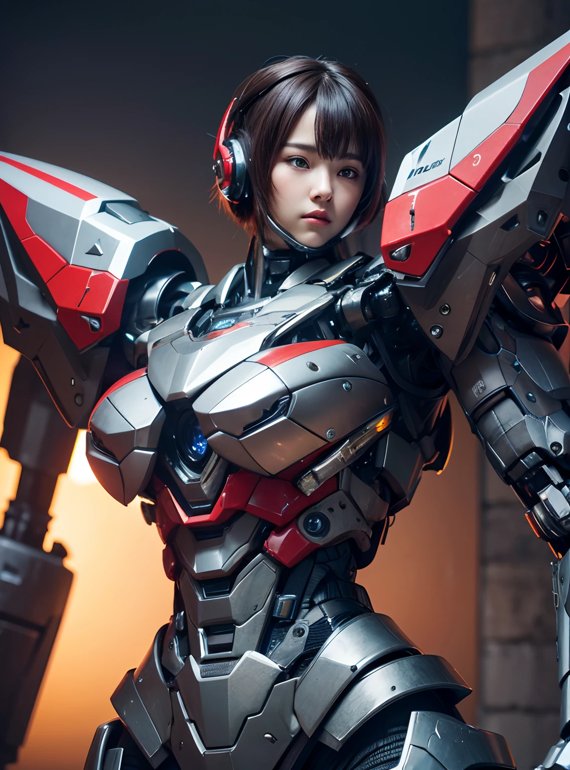 Textured skin, Super Detail, high details, High quality, Best Quality, hight resolution, 1080p, hard disk, Beautiful,(War Machine),beautiful cyborg woman,Mecha Cyborg Girl,Battle Mode,Girl with a Mecha Body,She wears a futuristic war machine weapon mech,Fulll body Shot