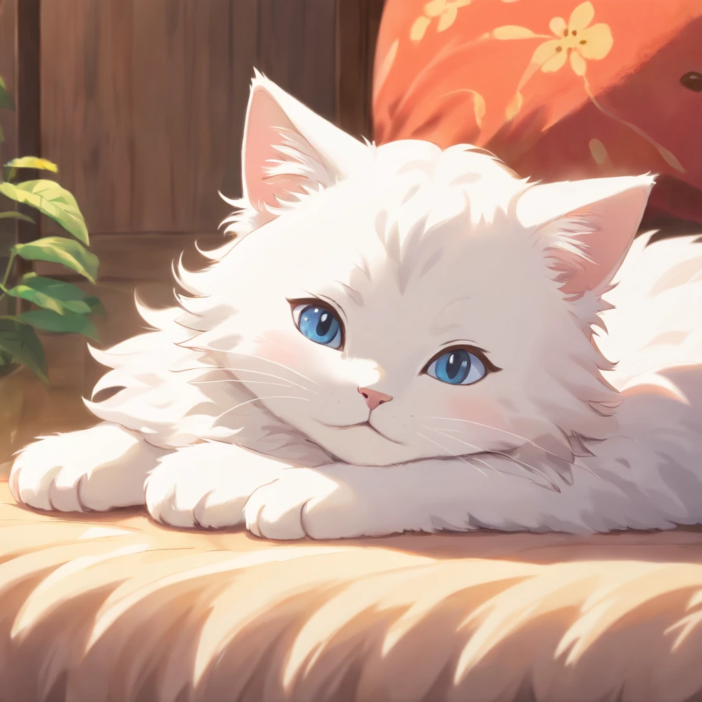 (Best quality, A high resolution),A white kitten curled up in sleep,Endearing,hairy pubic,with its soft fur,Peaceful,cozily,Meticulous details,Cute little paws,serene,comfortable,Quiet,blissful,Vivid colors,Gentle lighting