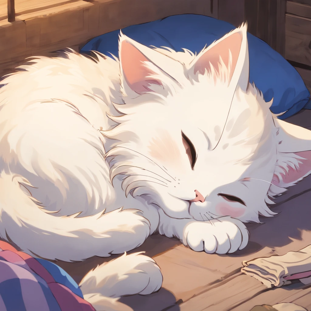 (Best quality, A high resolution),A white kitten curled up in sleep,Endearing,hairy pubic,with its soft fur,Peaceful,cozily,Meticulous details,Cute little paws,serene,comfortable,Quiet,blissful,Vivid colors,Gentle lighting