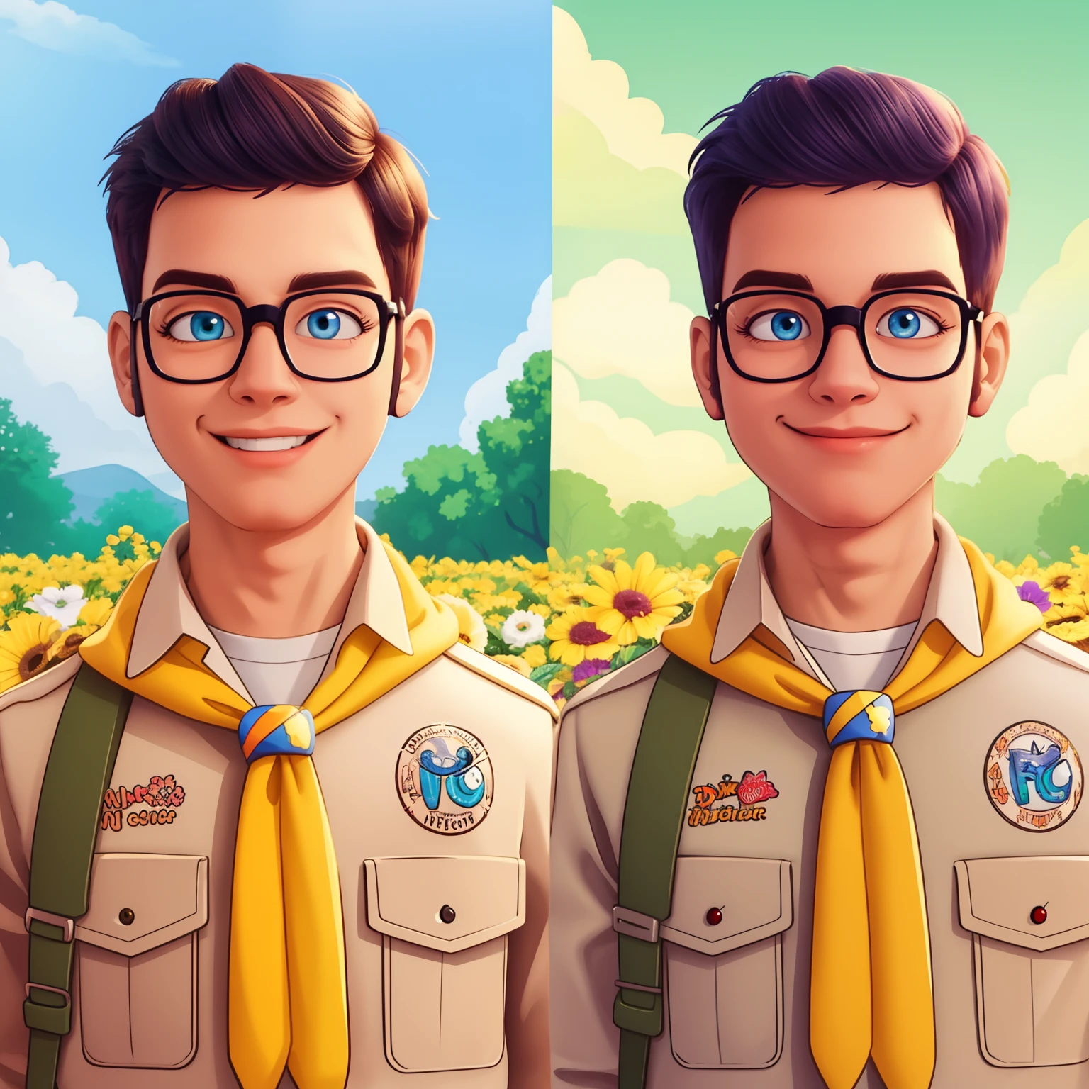 A Man in Disney Pixar Style Glasses, alta qualidade, melhor qualidade