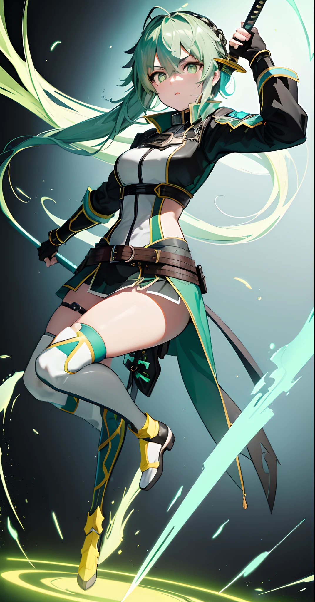 (beste-Qualit, tmasterpiece), 1girl, Sinon Asada from Masters of the sword Onlinein the style of a Mortal Kombat character Full Body with Yellow Hair and Eyes 4k