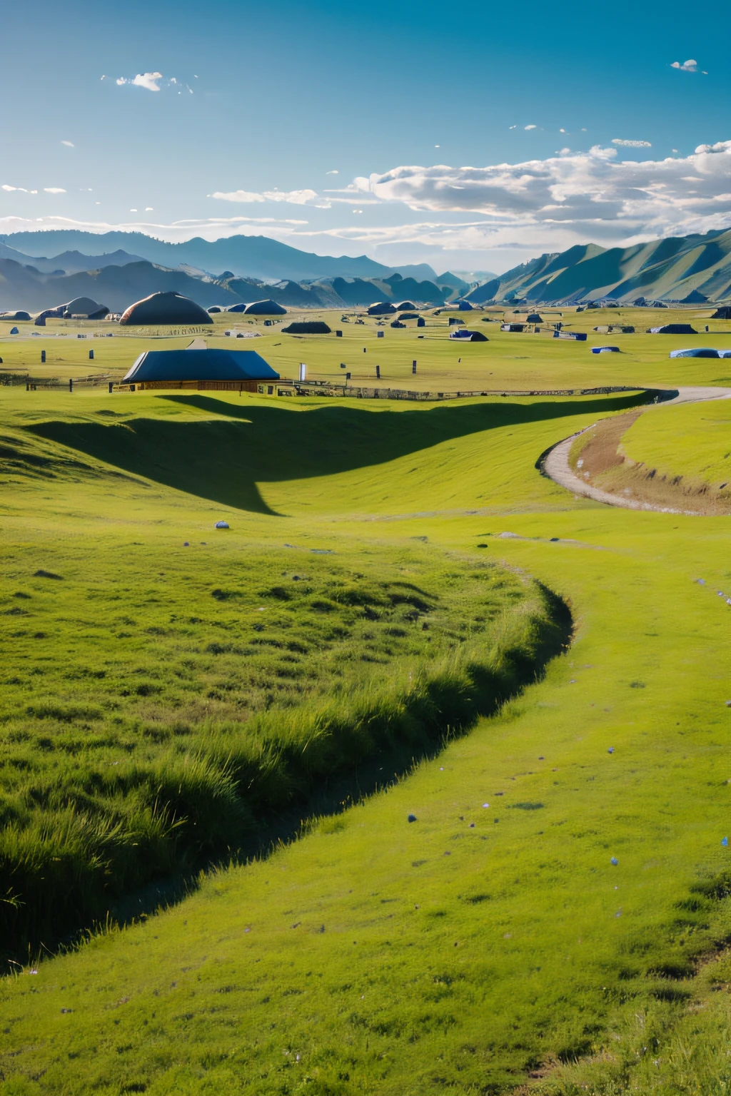 the vast grasslands，smali，flock，yurts