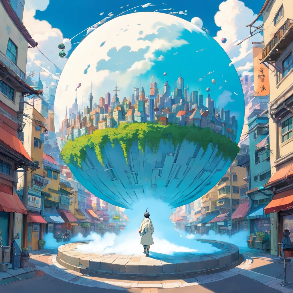 (Pop-up Books,White background:1.35),Postmodern art style,(abstracted:1.2)(Penrose Escher-style sphere) What to configure (Cyberpunk City:1.2),After the change (James Rosenquist,Roy Lichtenstein) Eagle Ball,Inception,Impossible geometric structures,Mobius Ring,Cyberpunk City Intertwined with Spheres,inflation,3 seconds after the Big Bang & The Expanding Multiverse,dry ice,steam,cloud,Plume of smoke,Smoke rings,A city full of nature