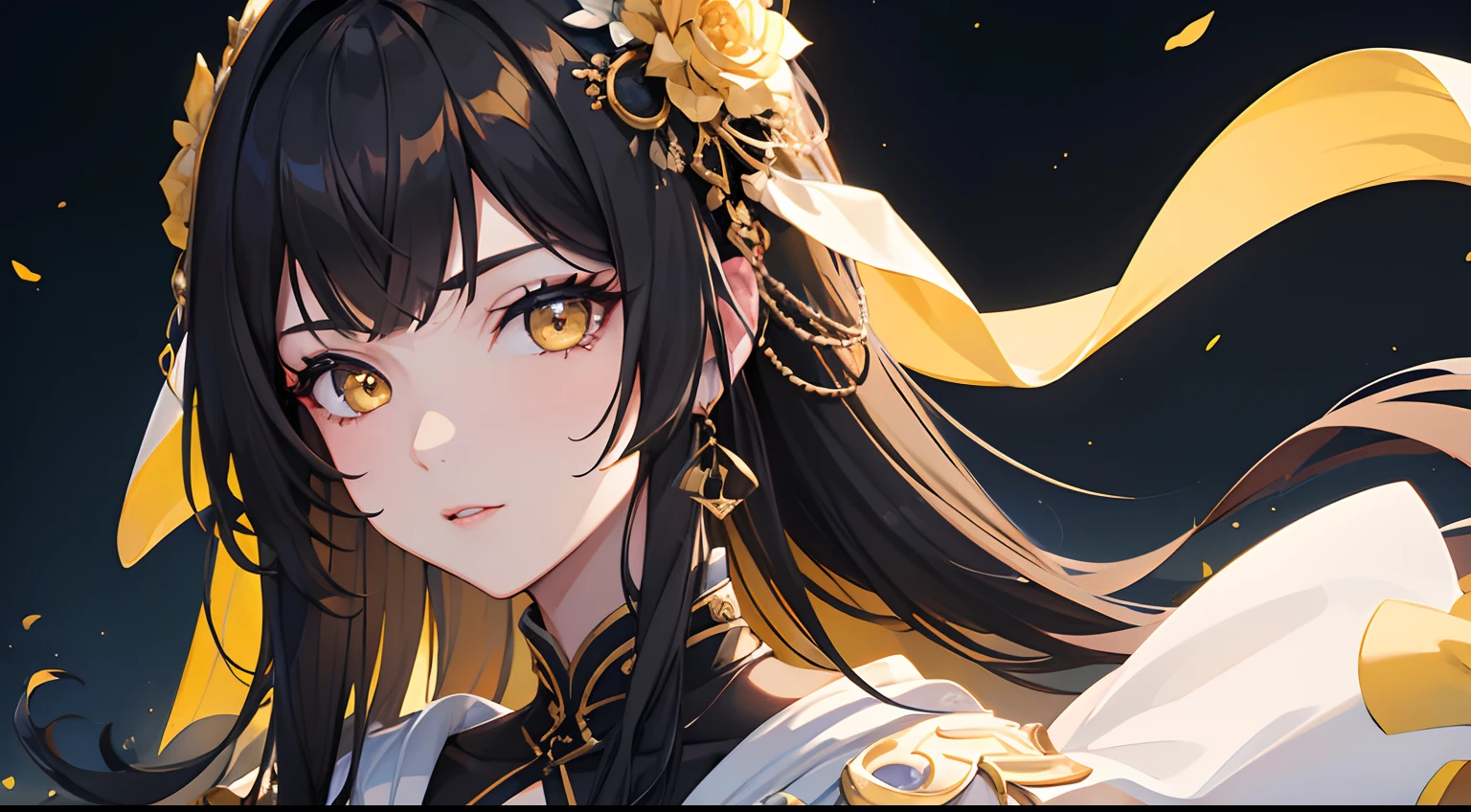 masterpiece, best quality, 1girl, black hair, yellow eyes, night festival, detailed eyes, detailed facial features, high resolution (best quality, 4k, 8k, highres, masterpiece:1.2)