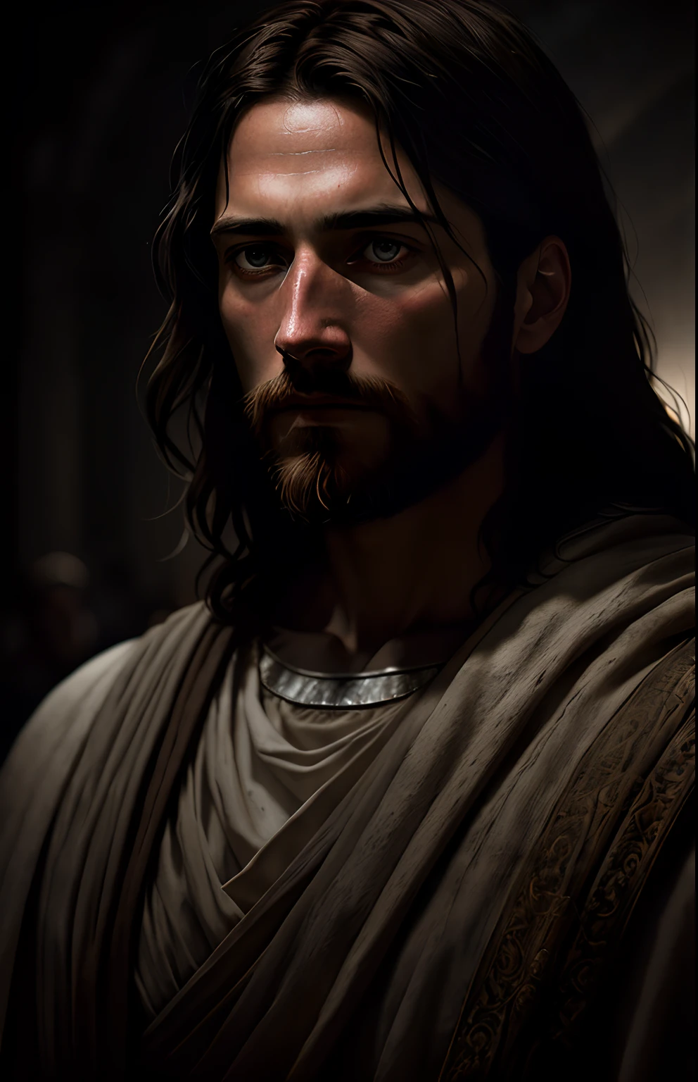 JESUS CHRIST DARK PHOTO: realistic epic, soft cinematic portrait, adobe lightroom, photographic lab, highly detailed, faded, (neutral colors: 1.2), (hdr: 1.4) , (soft colors:1.2), hyperdetailed, (artstation:1.4), cinematic, warm lights, dramatic light, (intricate details:1.1), complex background, (rutkowski:0.66), (blue and orange:0.4)