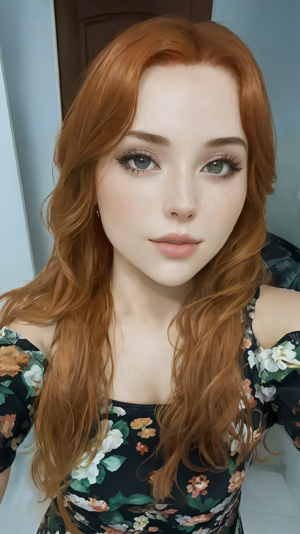There's a woman with long red hair and a floral top, 3 0 anos de idade mulher, Mulher de 30 anos, imagem de perfil, gengibre cabelo ondulado, Mulher de 30 anos de Cuba, Mulher mexicana bonita, foto de perfil headshot, com cabelos ruivos cacheados, com cabelos ruivos, selfie de uma jovem mulher, uma jovem ruiva, angelawhite