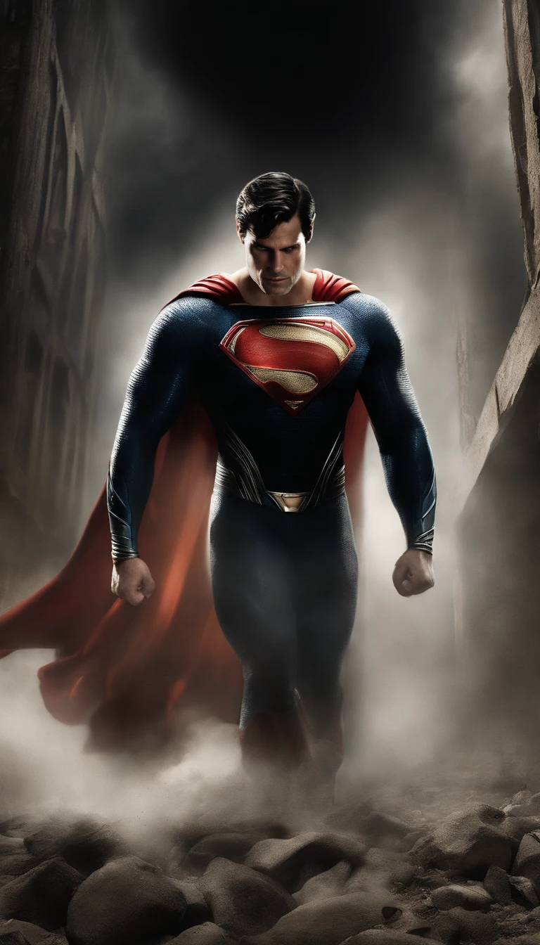 The image shows Superman in full body in a post-apocalyptic setting.
Superman is on his feet, em uma pose imponente, with clenched fists and a serious expression on his face.
He's wearing a worn-out, dirty costume, with tears and stains, indicando as batalhas que enfrentou.
Her skin is leathery, rough and scarred, mostrando os efeitos do ambiente hostil em que vivia.
Your eyes are tired and worn out, revealing the wisdom and experience accumulated over time.
The setting is a burning desert, com tempestades de poeira e um sol escaldante criando uma atmosfera opressora.
The colors are intense, com tons quentes e saturados, destacando o contraste entre o Superman e o meio ambiente.
The image is captured in high resolution (8k UHD) with a Fujifilm XT3 DSLR camera.
The lighting is soft, criando sombras e realces sutis, adding depth to the image.
The image has a cinematic quality and light film grain, Adding texture and a nostalgic feel.