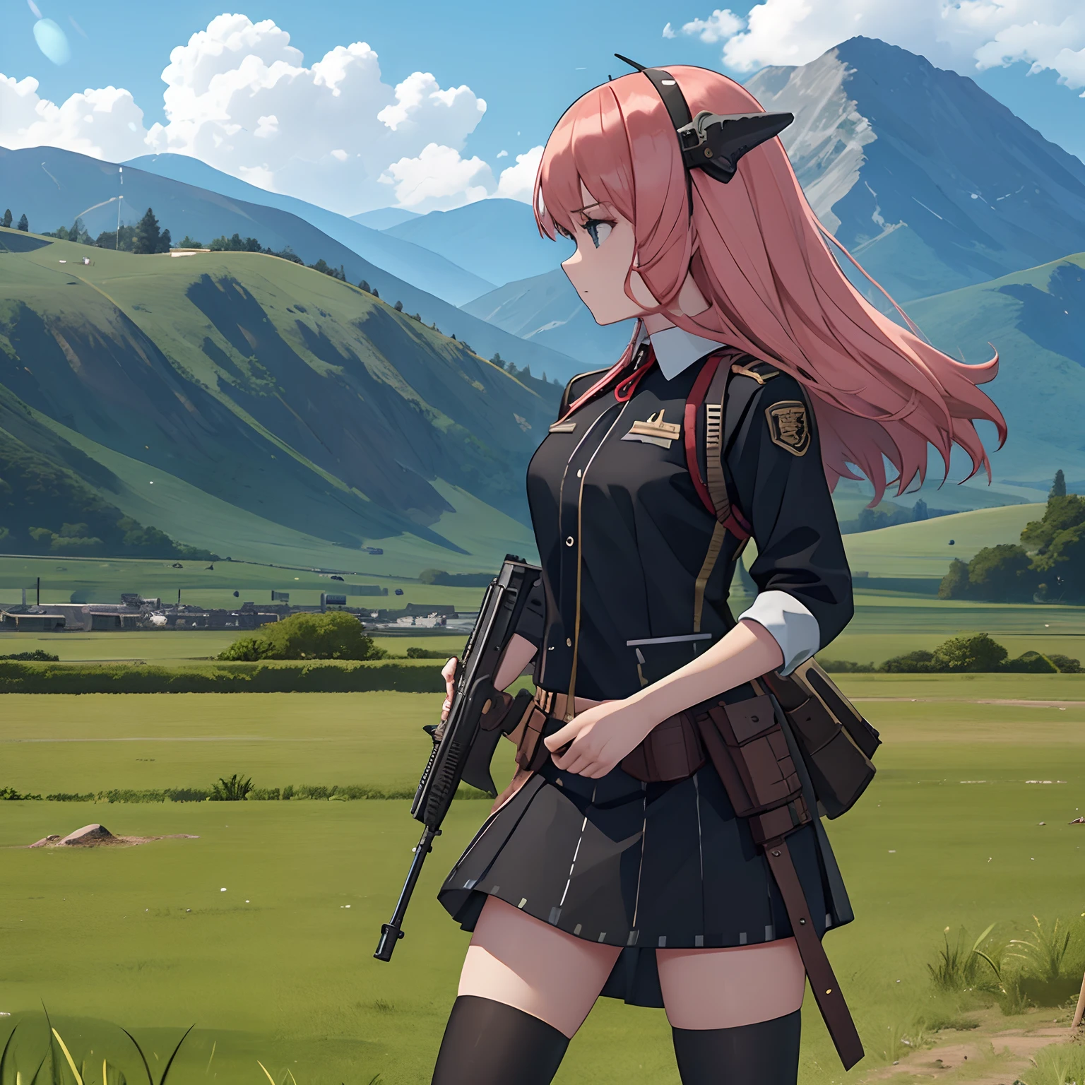 battle field,battleing,Special Forces Woman,Injury,Bloody,Standing,lieutenant,skirt by the,Fighting Girls Group,A squadron landscape