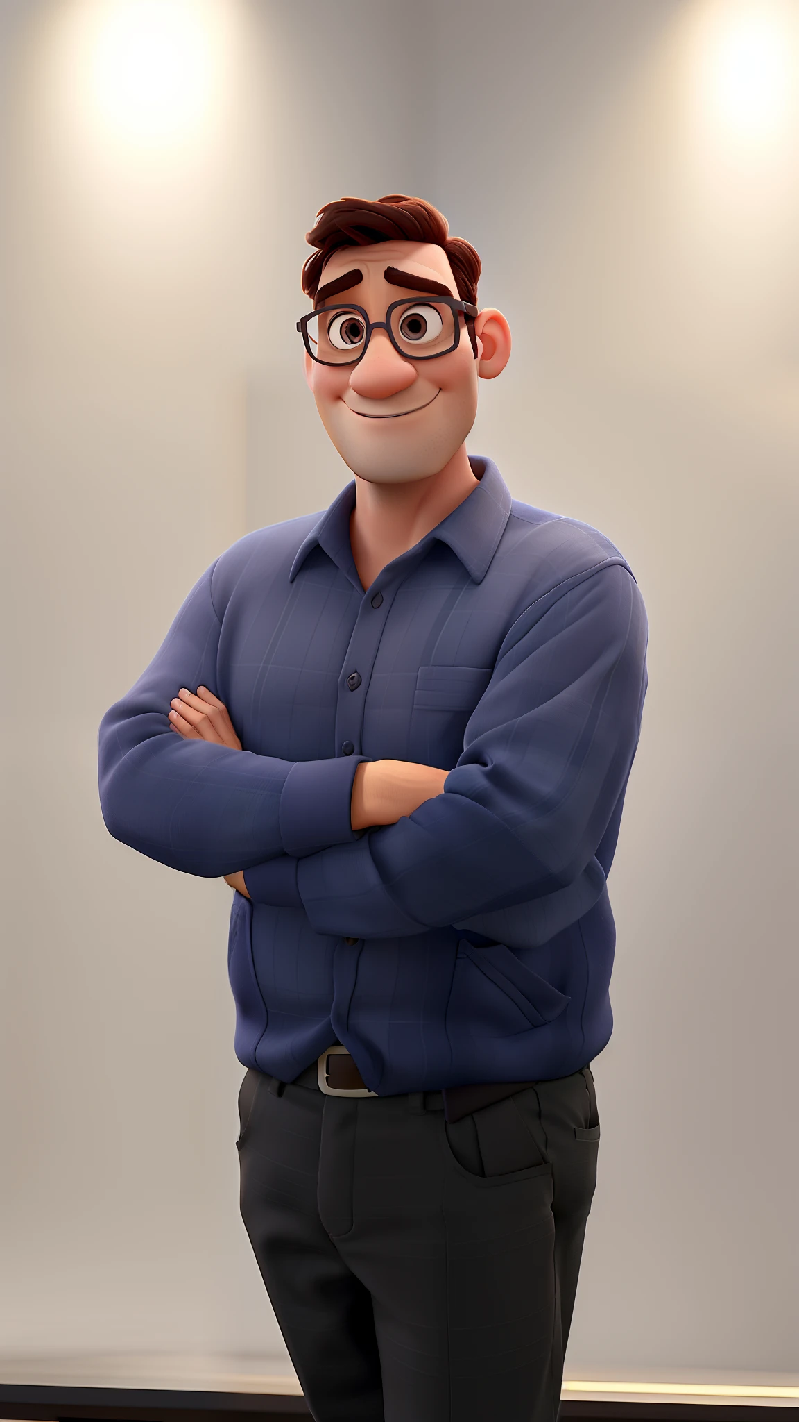 Um homem professor no estilo Disney Pixar, against the background of an industry. Alta qualidade, melhor qualidade