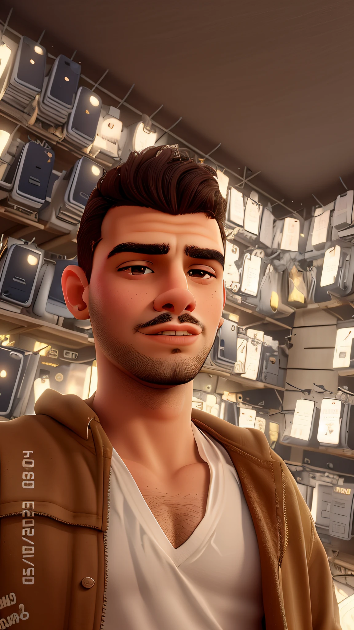 Homem de jaqueta preta parado em frente a uma parede de celulares, Alex, em torno de 1 9 anos, Mohamed Chahin, Estilo Mohamed Chahin, foto de perfil 1024px, Emad Mostaque, Condutor de Ene, Riyahd Cassiem, imagem de qualidade muito baixa, taken in the early 2020s