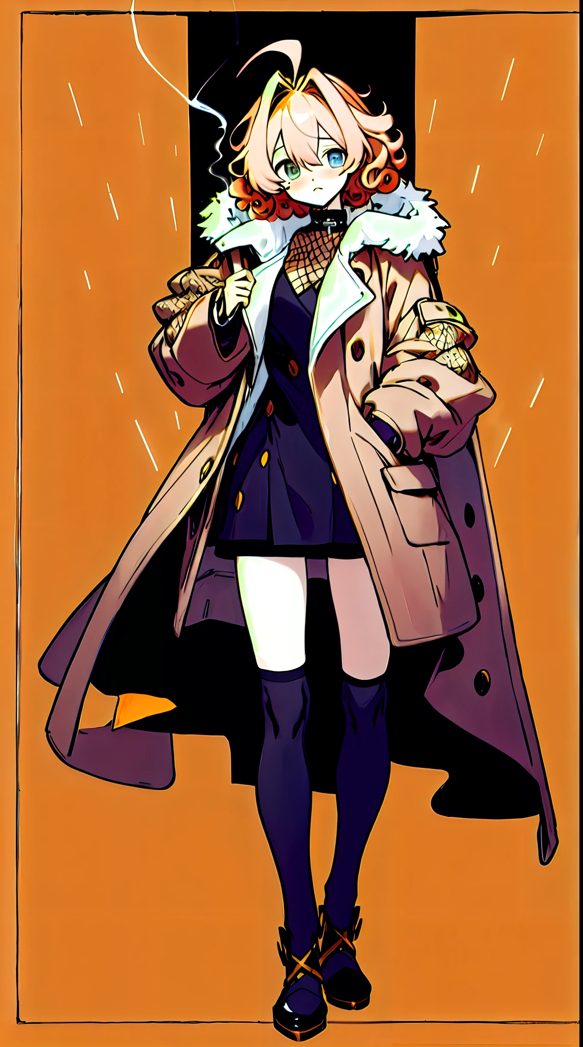 Full body like，solo person，femele，height of one meter seven，Tall and tall，There is a tear mole in the left eye，huge tit，Orthography, smoking，golden curly hair，Fur coat，Inside is wearing hot clothes and hot pants，sharp look，fishnets stockings，Stand up，detail-rich，illustration，CG anime，quadratic element（Optimal image quality，tmasterpiece，sexual appetite）
