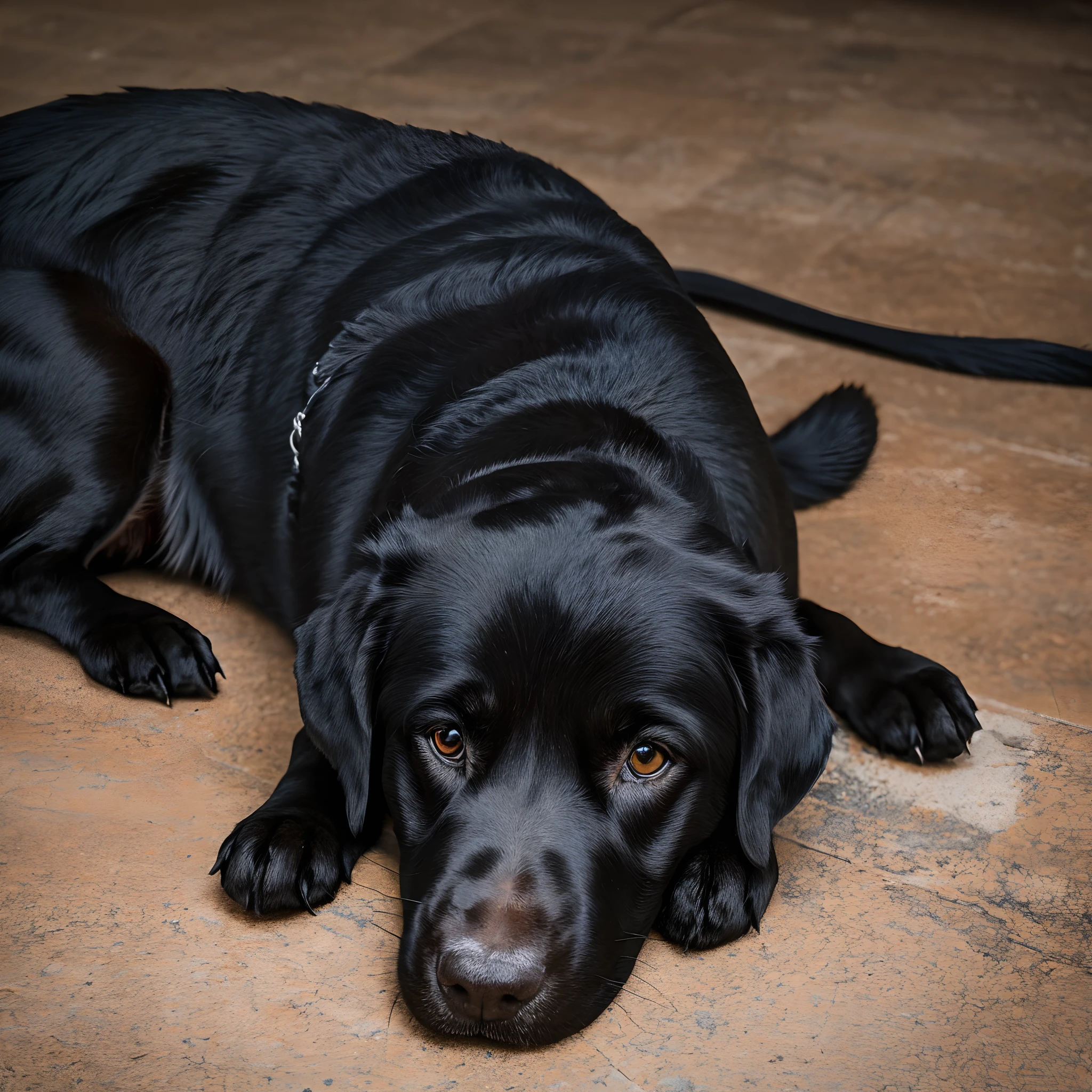 masterpiece、top-quality、hight resolution、High-quality images、8K、detaileds、1dog、Photorealsitic、portlate、Speciality、Black Labrador Retriever、Face down on the floor、Kamimei