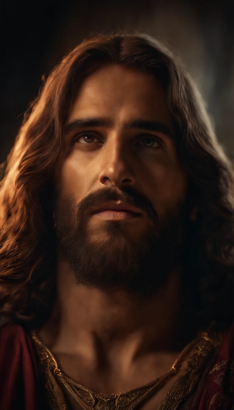 JESUS CRISTO FOTO escura: epic realistic, Soft cinematic portrait, adobe lightroom, photographic lab, altamente detalhado, desbotado, (cores neutras: 1,2), (hdr: 1,4) , (cores suaves:1.2), hiperdetalhado, (artstation:1.4), cinemactic, luzes quentes, dramatic light, (detalhes intrincados:1.1), fundo complexo, (rutkowski:0.66), (azul e laranja:0.4), 8K